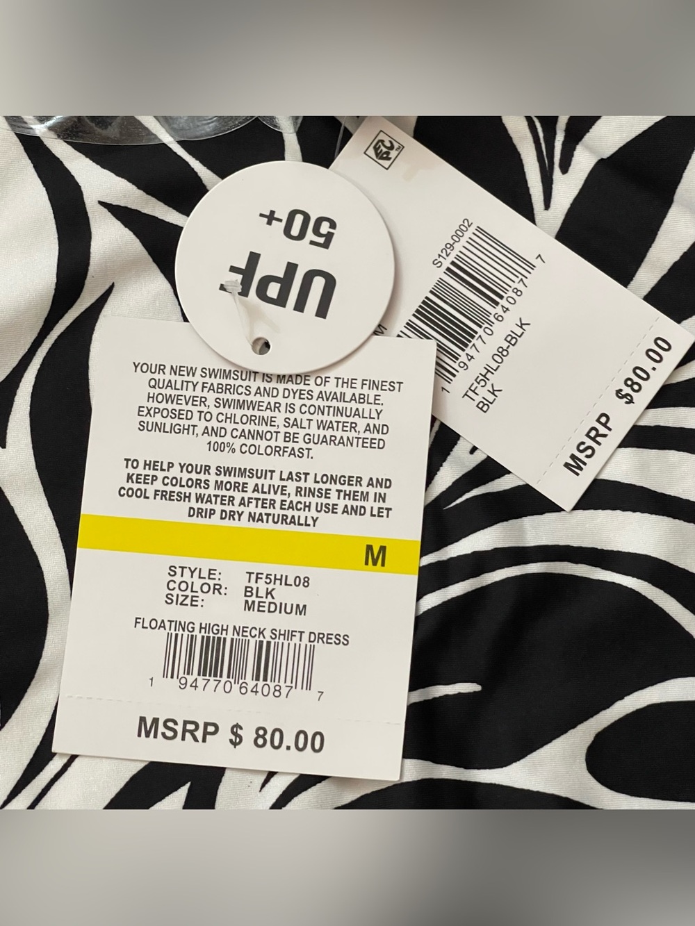 24th & Ocean Black & White Twist Halter Swimdress with Leaf Print - Picture 10 of 16